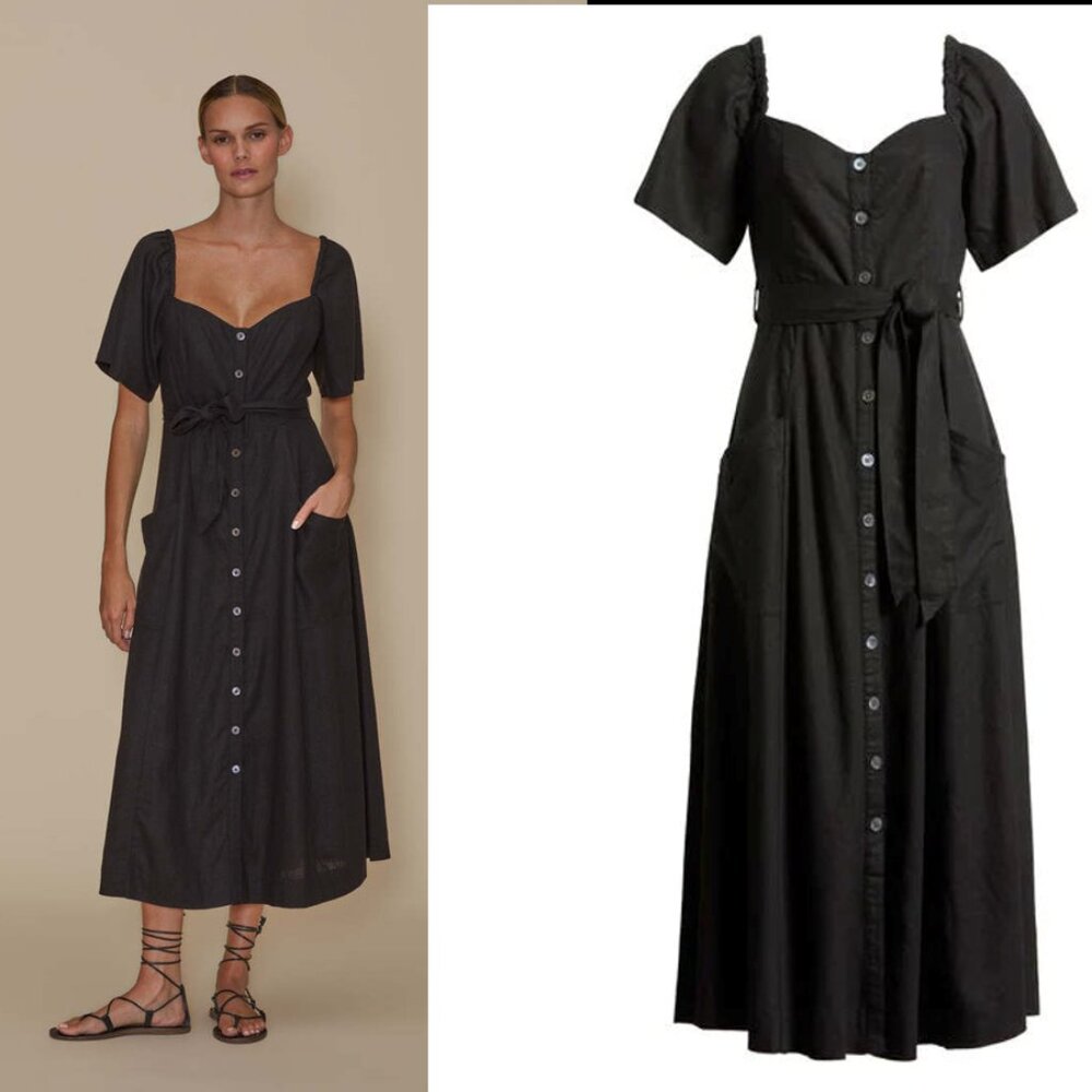 Linen Willow Midi-Dress Black